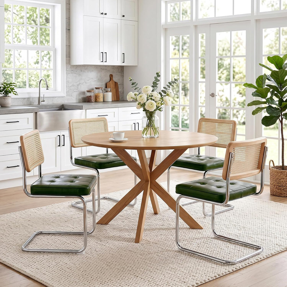 Zesthouse Natural Rattan Dining Chairs Set of 2, Modern Cesca Kitchen Chair