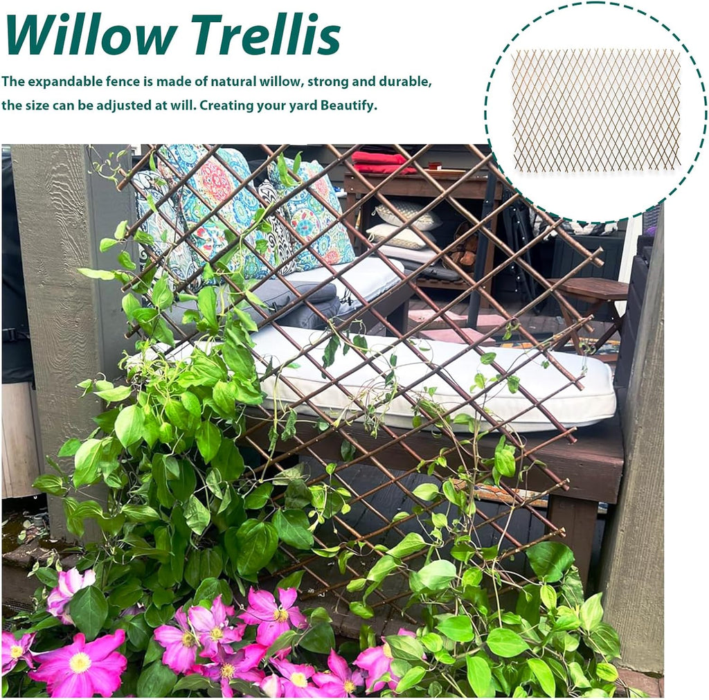 natural willow lattice 2 pack, willow expandable fence showing dimensions