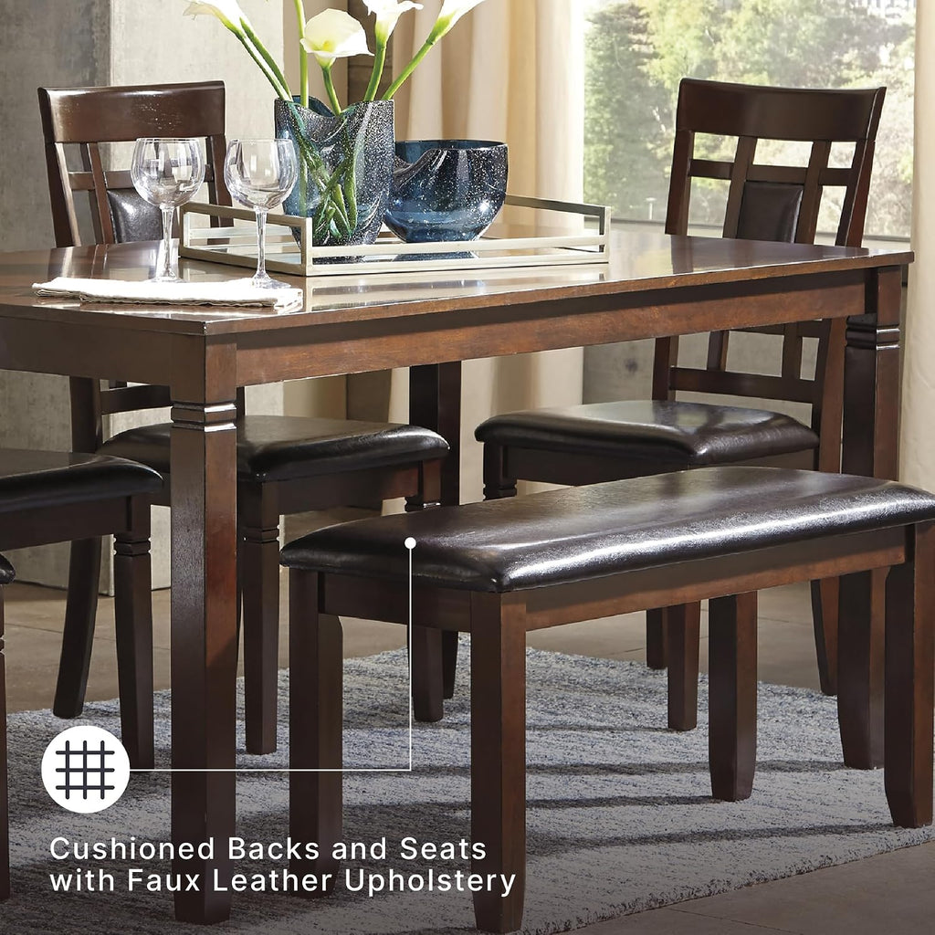 Signature Design by Ashley 6-Piece Dining Table Set with Bench, Dark Brown