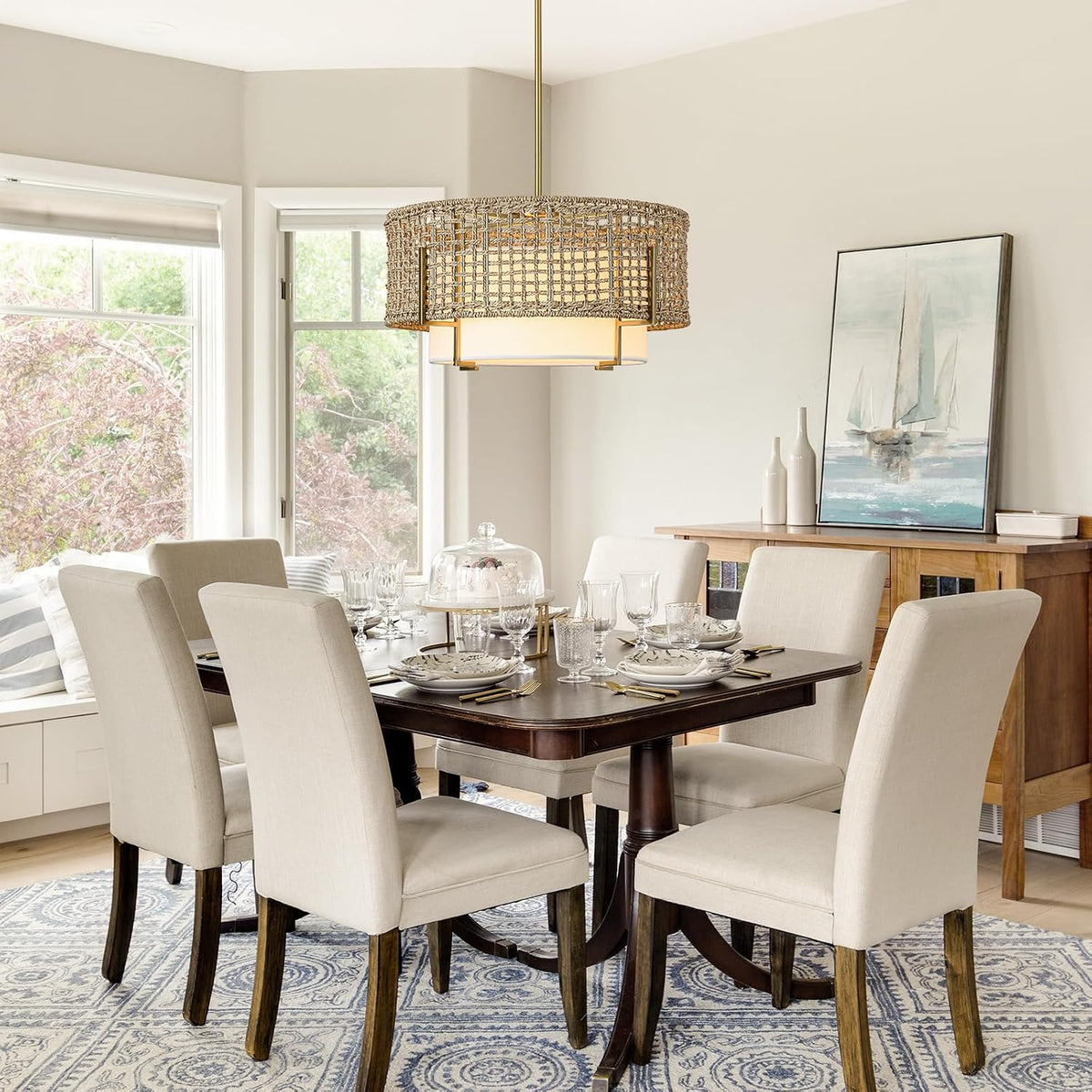 19.7" rattan chandelier, 4-light boho dining room light, package contents