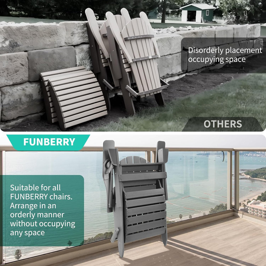 Folding Adirondack Ottoman Set of 2, Outdoor Foot Rest, Patio Footstool