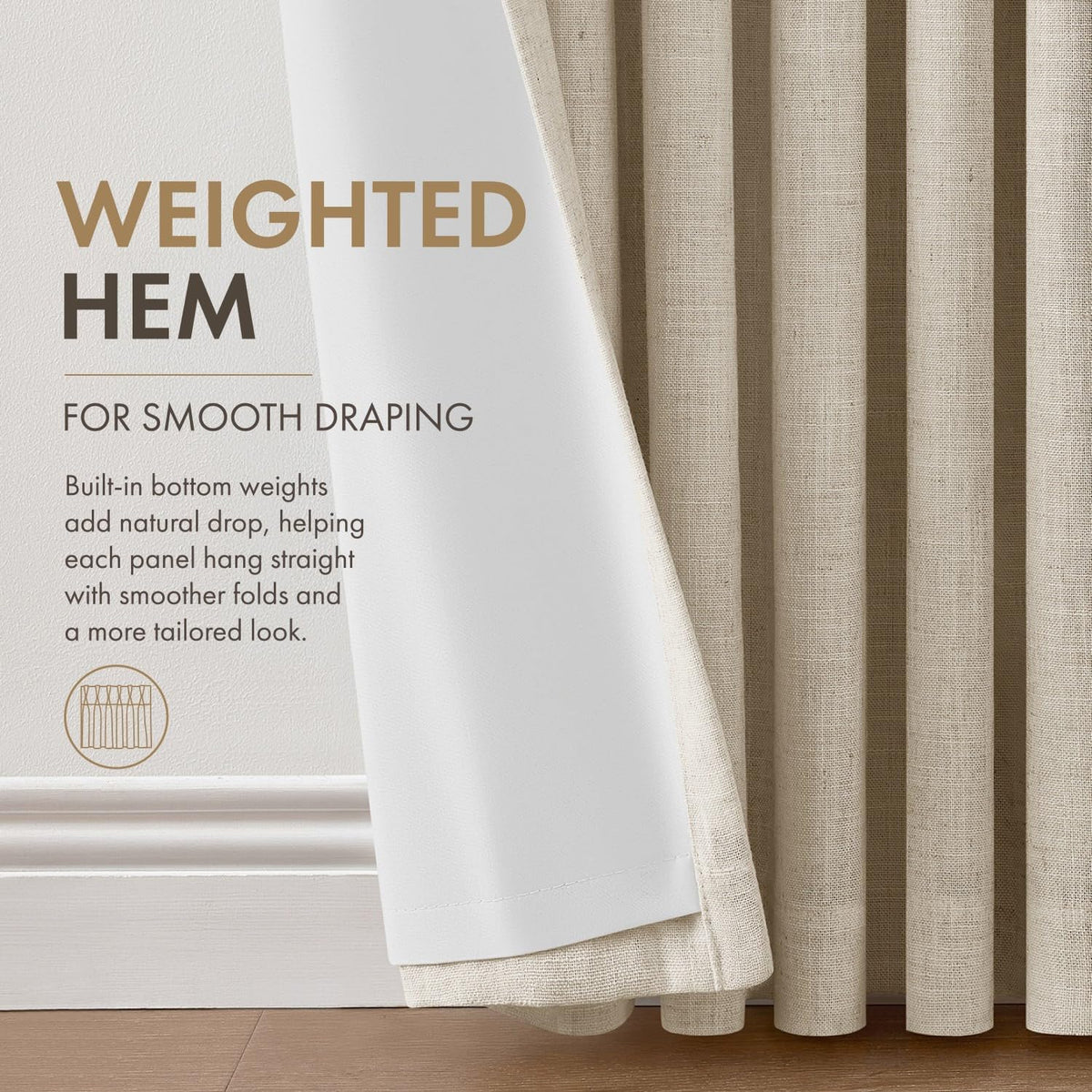 MIULEE 4 Panels Pinch Pleated 100% Blackout Linen Curtains 40"x90" Sand