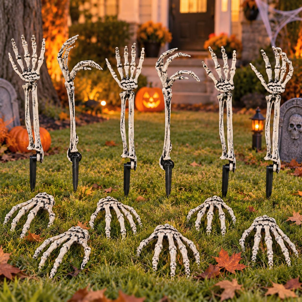 12 PCS Halloween Skeleton Hands Arms Stakes, Realistic Groundbreaker Skeleton...