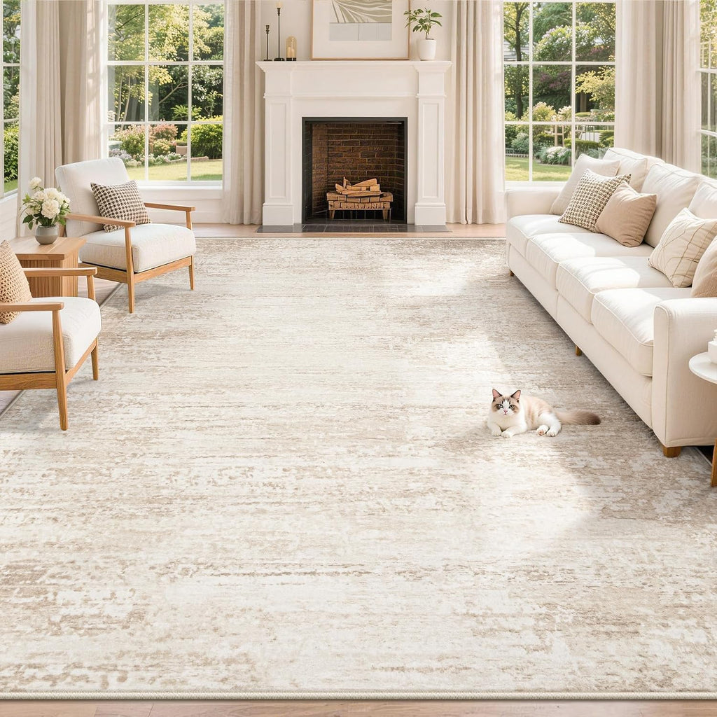TENGTENGLINK Washable 8x10 Area Rugs for Living Room Modern Abstract Beige