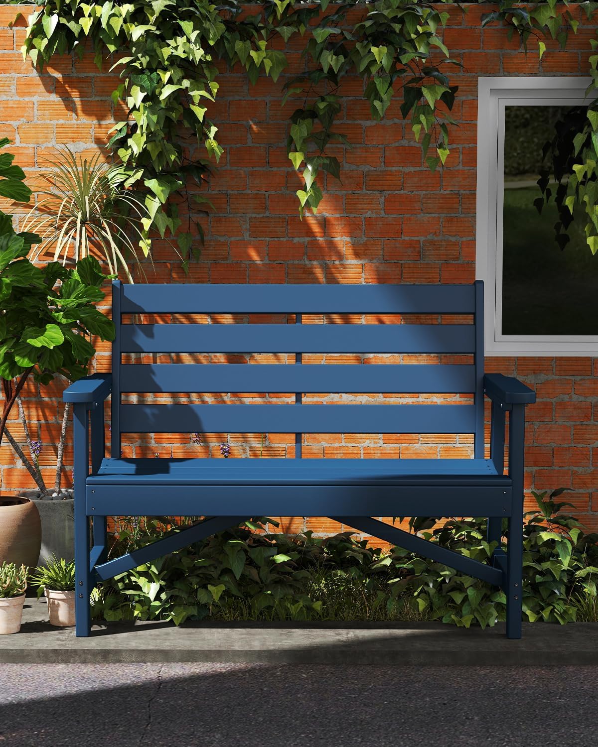 GREENVINES Outdoor Bench, 2-Person HDPE Garden Benches, Blue