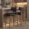VASAGLE Wooden Bar Stools Set of 2, Synthetic Leather, Ink Black