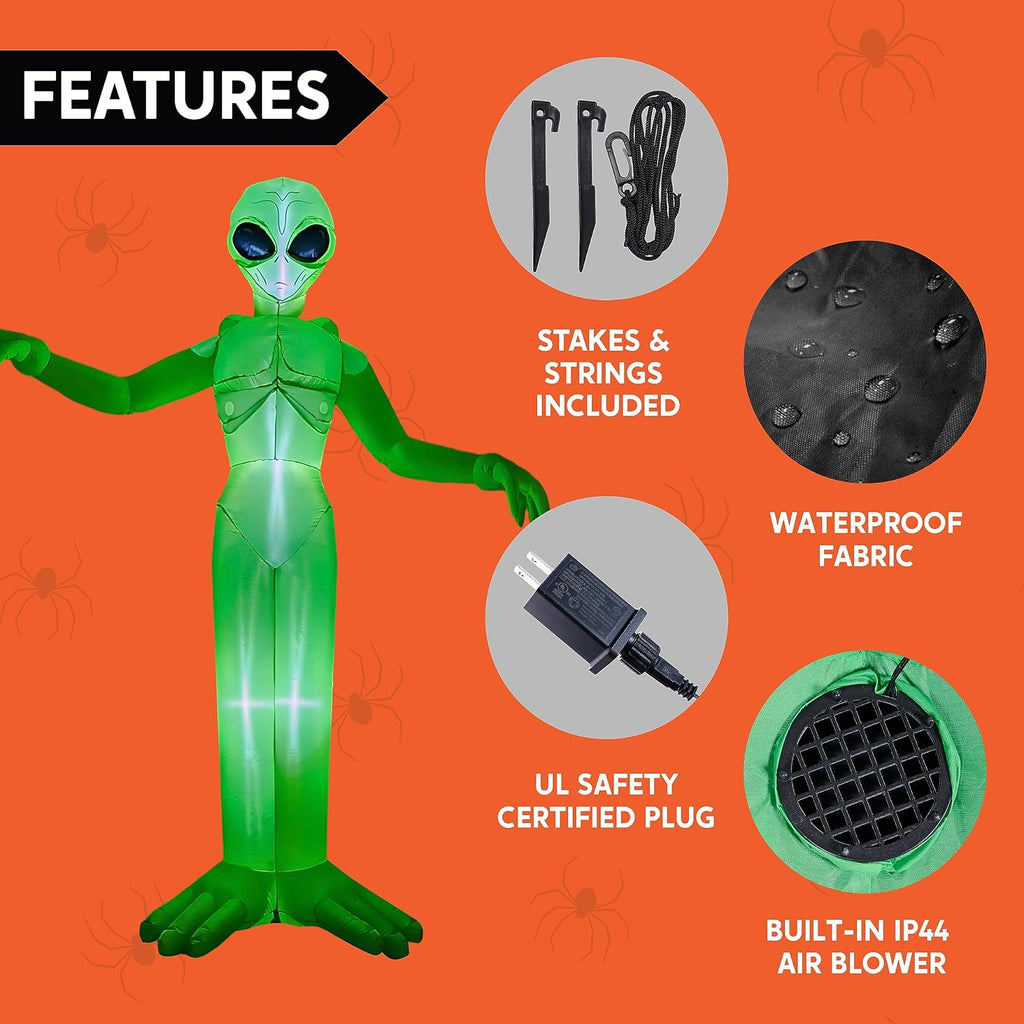 Joiedomi 9 FT Tall Halloween Inflatable Decoration Outside, Blow Up Alien Inflatable Outdoor Decor with Build-in LEDs for Halloween Yard Lawn Garden Decorations