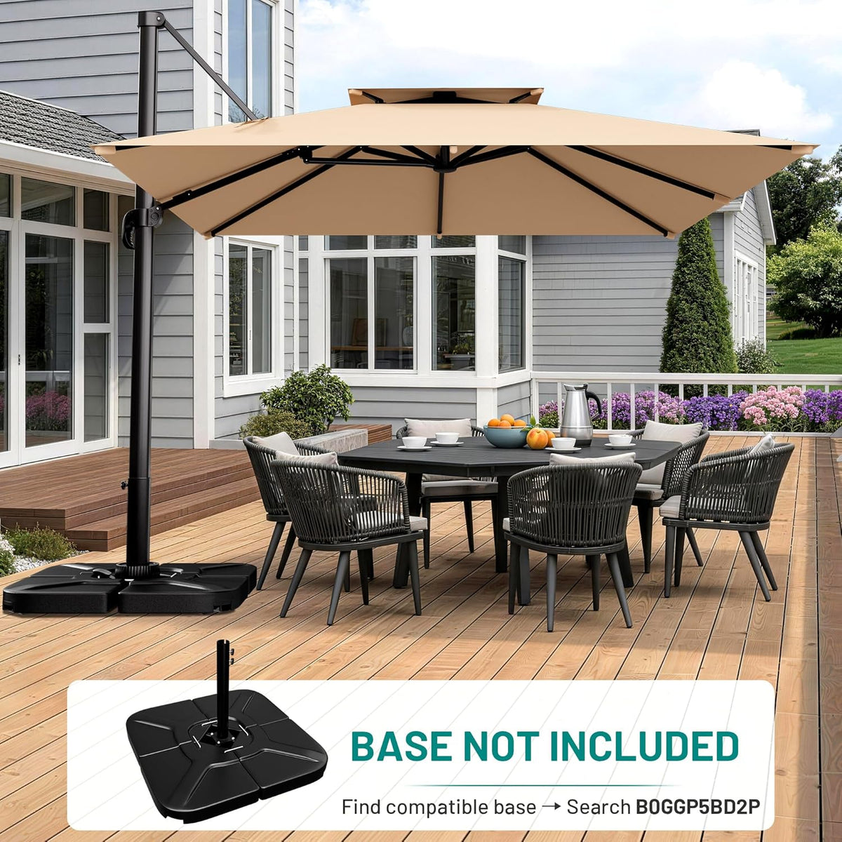 AreShark 12×12 FT Double-Top Cantilever Patio Umbrella, Beige