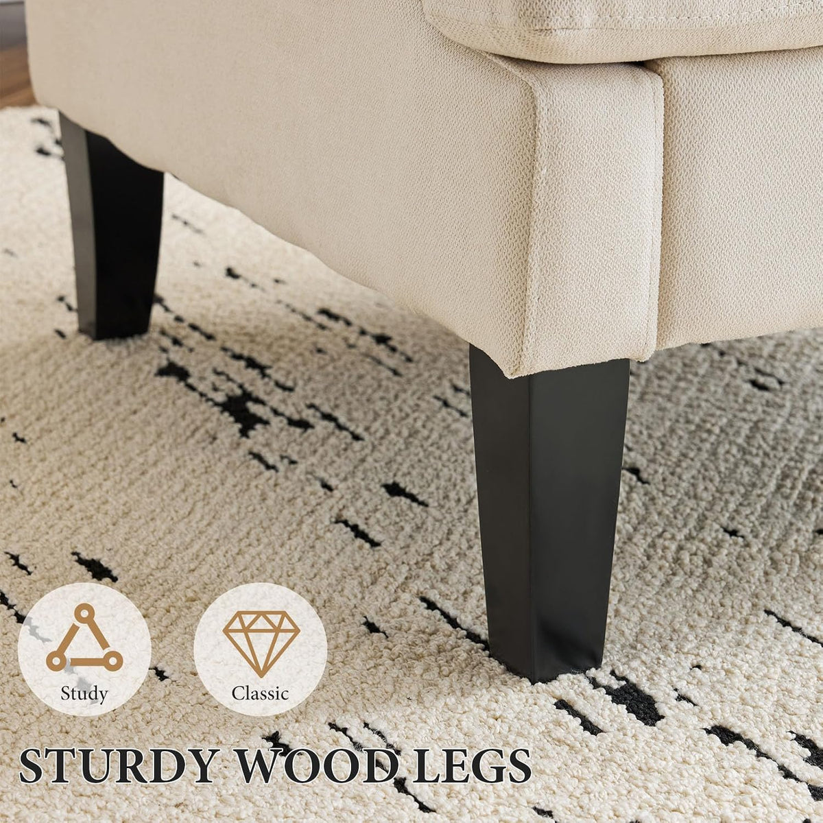 Bezseller Modern Accent Chair with Wood Legs, Beige