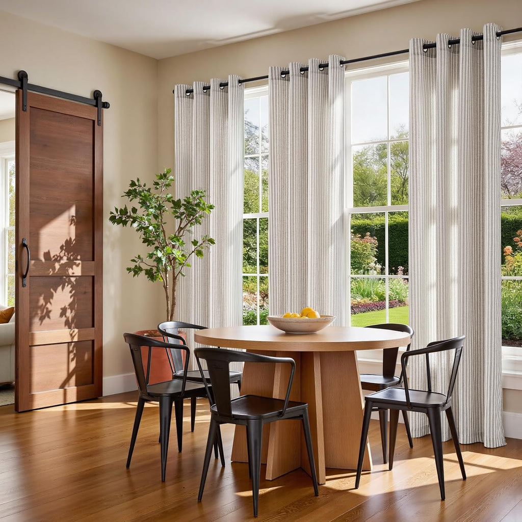 Vangao Linen Striped Curtains for Living Room Bedroom Farmhouse