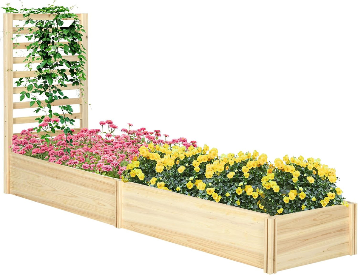 Outsunny Raised Garden Bed Trellis, 2 Compartments, 43 Inch, Natural Tone