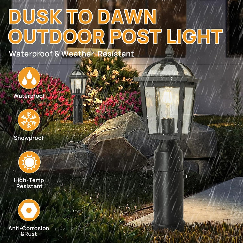 Outdoor Post Light with GFCI Outlet, Dusk to Dawn Lamp Post Light