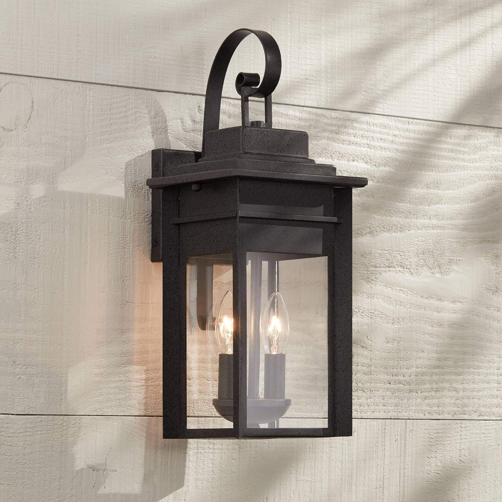 Bransford 17" Black-Gray Traditional Outdoor Lantern Wall Light Fixture