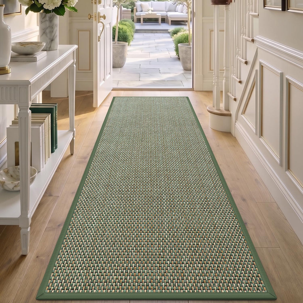DEXI Ultra Thin Hallway Runner Rug 28x144, Non Slip Entryway Rugs,Green