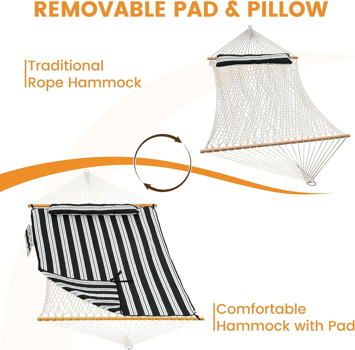 Lazy Daze Double Handwoven Rope Hammock with Pad and Pillow Set for Outdoor
