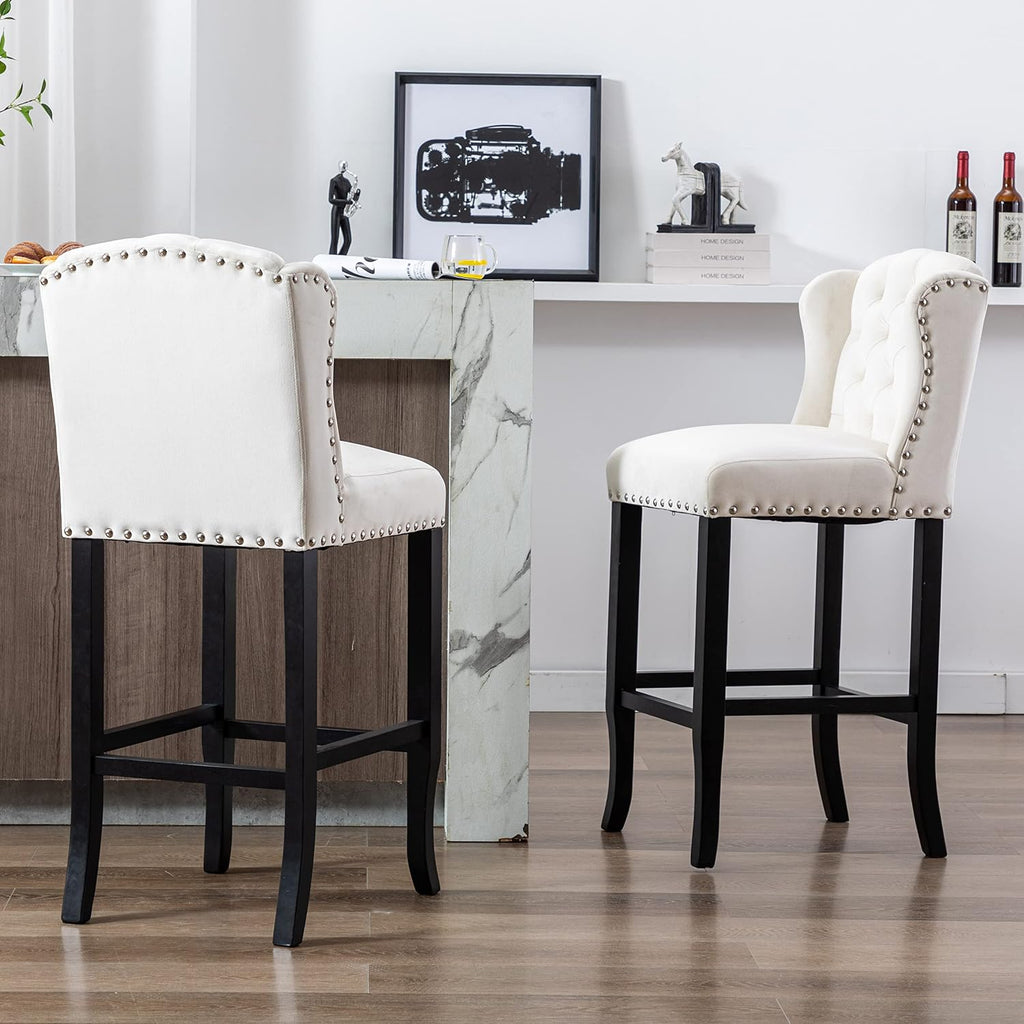 DUOMAY Modern Tufted 30" Bar Stools Set of 4, Velvet White