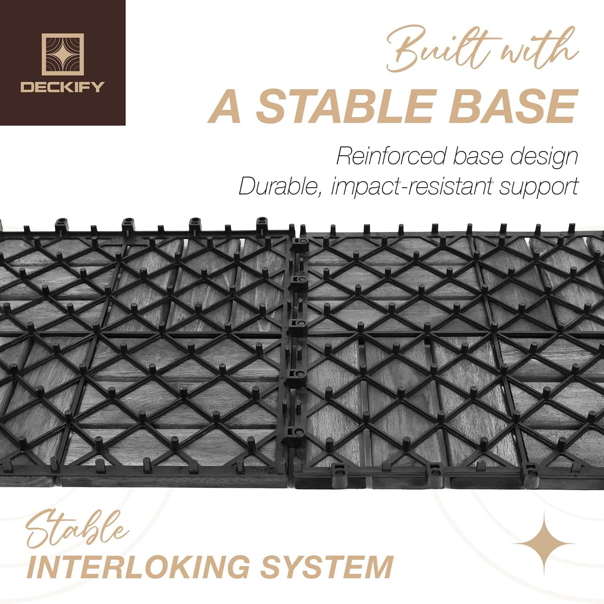 Acacia Interlocking Deck Tiles Outdoor Waterproof All Weather Grey Crossed