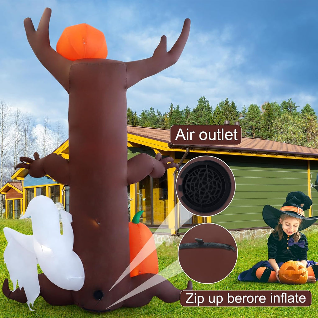 9 FT Ghost Pumpkin Tree Halloween Inflatable Decoration with LED Lights for Outdoor Patio, Garden, Lawn - Holiday Decor