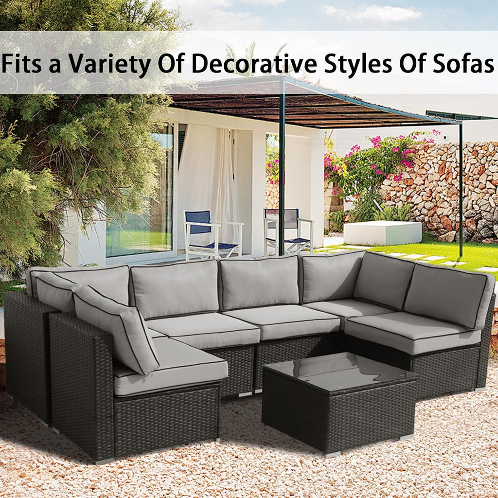 14Pieces Patio Cushion Covers Replacement Outdoor Couch Covers Splashproof UV-Resistant Furniture Cushion Sofa Slipcovers Set with Zippers,Cover Only 25×25×3.15inch