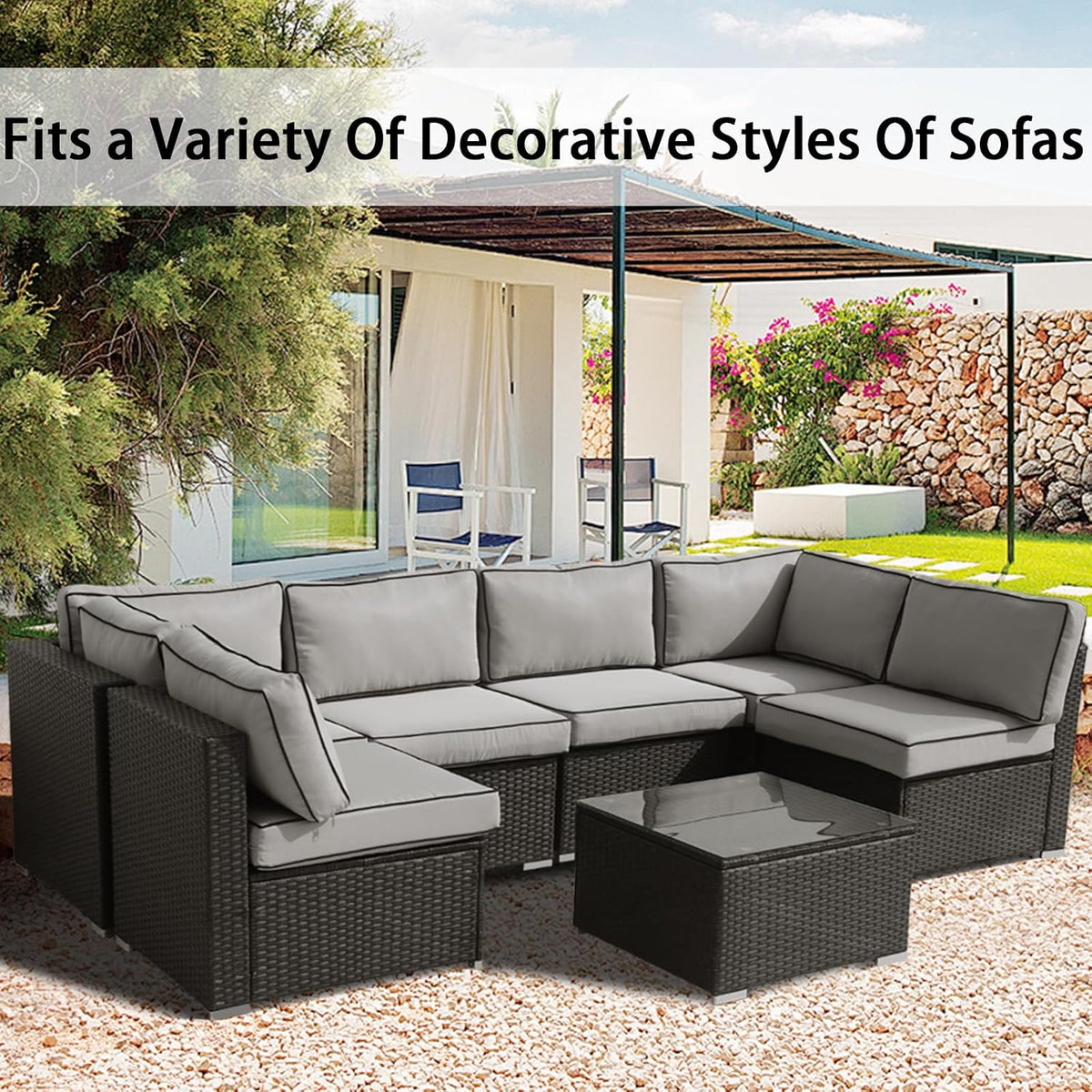 14Pieces Patio Cushion Covers Replacement Outdoor Couch Covers Splashproof UV-Resistant Furniture Cushion Sofa Slipcovers Set with Zippers,Cover Only 25×25×3.15inch