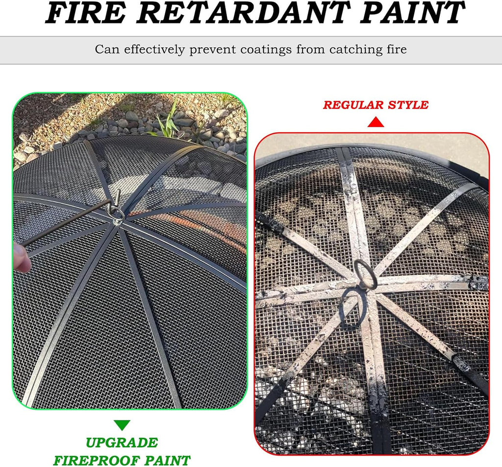 Fire Pit Spark Screen, 40 Inch Diameter Fire Pit Screen with Handle & Poker,Heavy Duty Metal Mesh Fire Pit Screen,Fire Pit Lid for Outdoor/Beach/RV Camping/Backyard