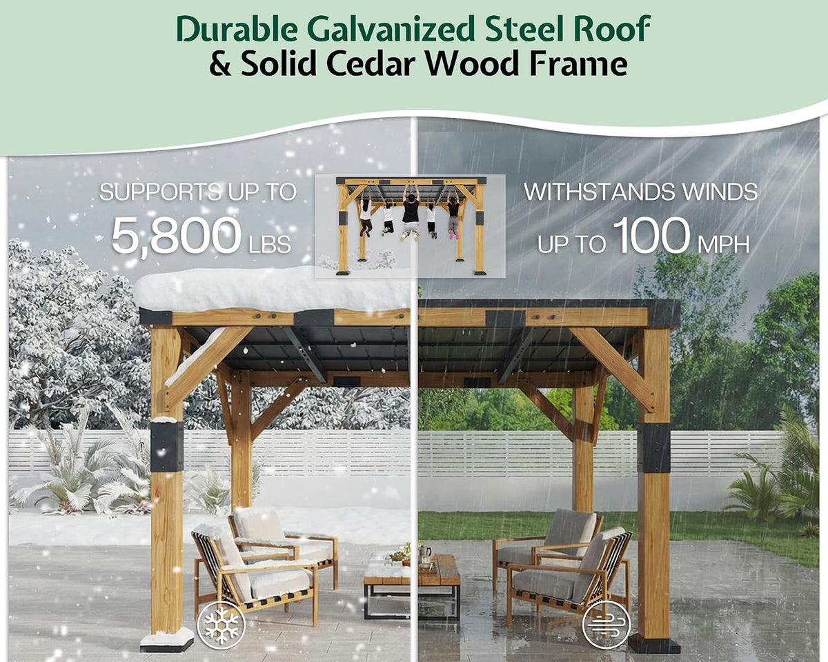 Jocisland 10' x 12' Cedar Wood Gazebo with Sloped Galvanized Steel Roof