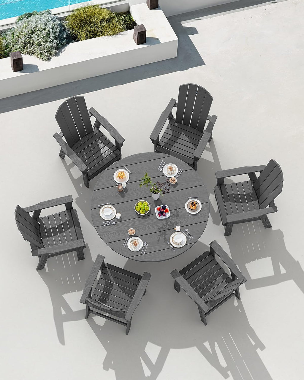 SERWALL 5-Piece Patio Dining Set, 45" Table & 4 Adirondack Chairs, Grey