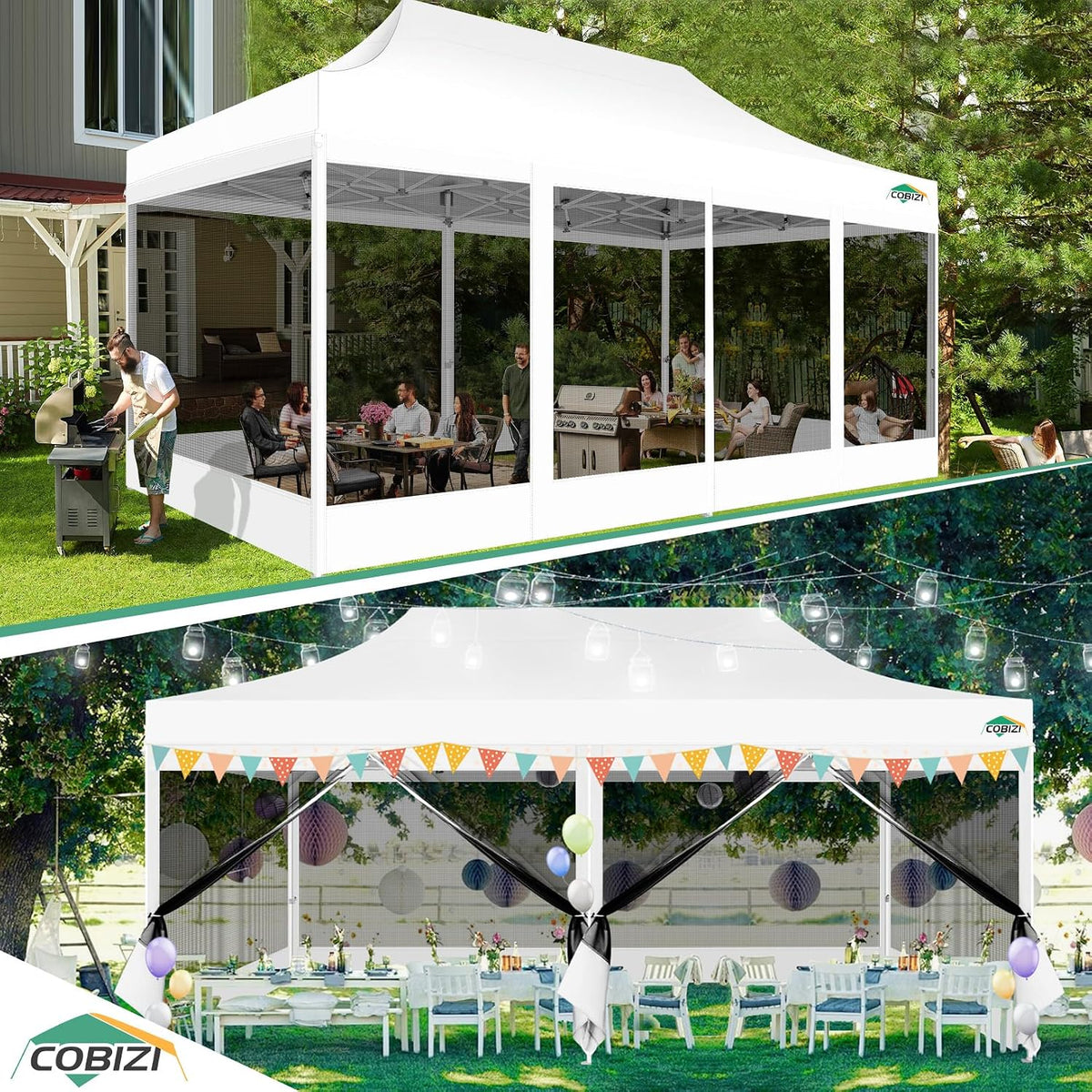 COBIZI 10x20 Heavy Duty Pop Up Canopy Tent with 6 Mosquito Netting Walls