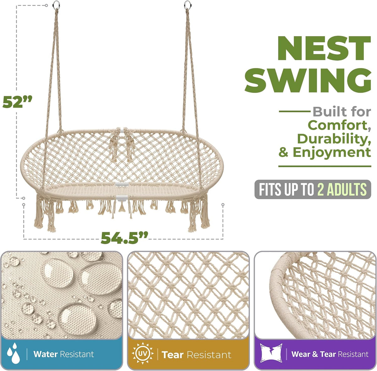 sorbus double hammock swing, macrame double bench, close-up detail