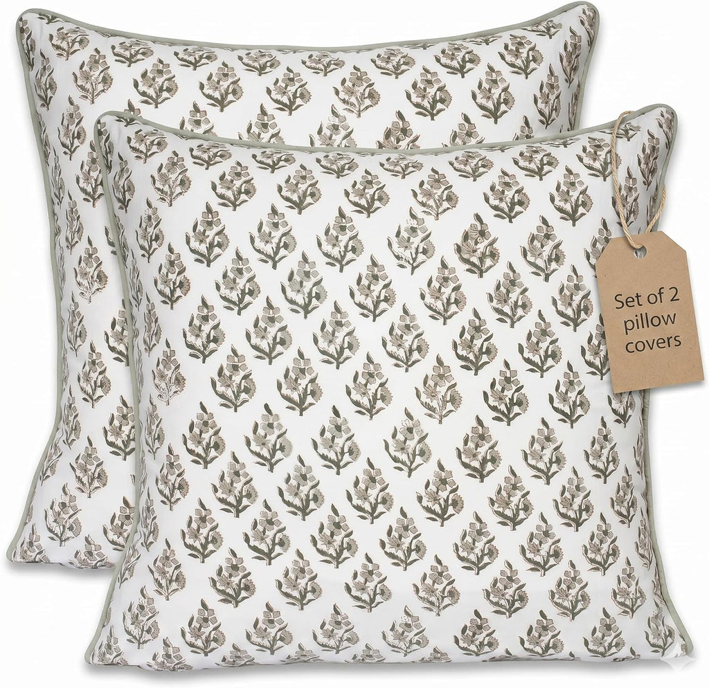 Set of 2 Pillow Covers 20x20 inches Floral Pillow Covers Green Farmhouse Pillow Covers for Living Room Couch Bed Throw Pillow Covers Boho Home Decorative Pillow for Spring Summer