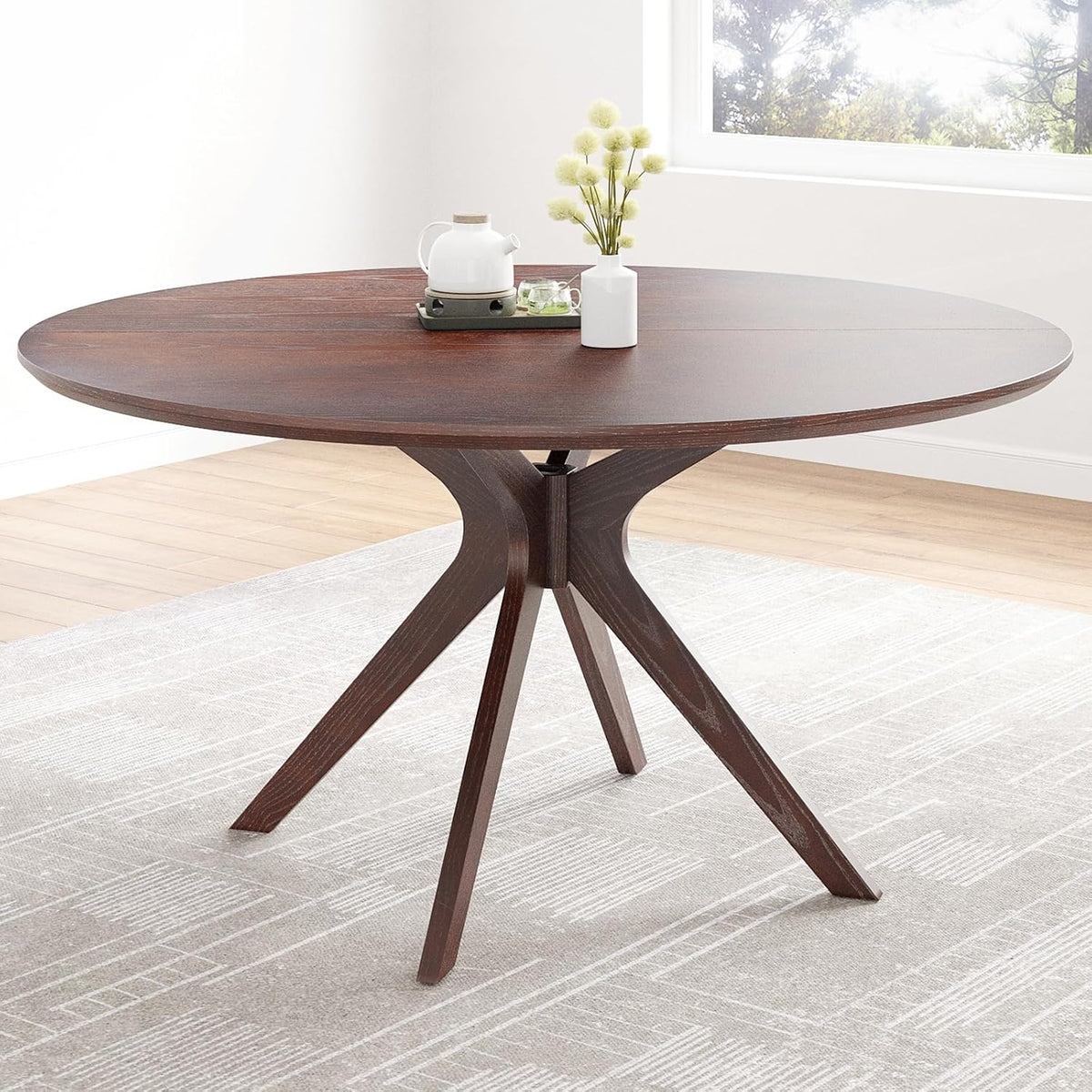 Soohow 47.2" Solid Wood Round Dining Table for 4-6 People with Intersecting Pedestal Base, Circle Kitchen Tables for Dining Room, Kitchen, Walnut