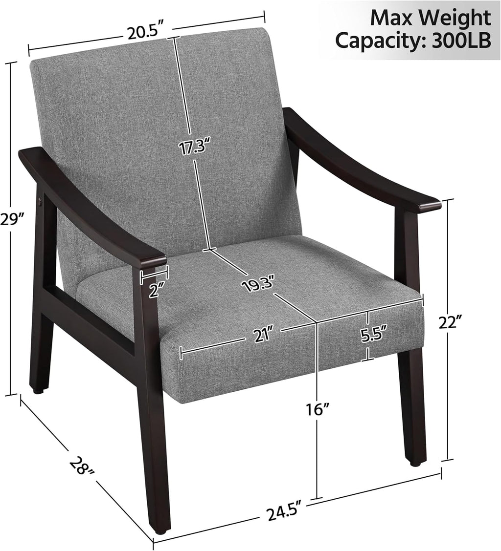 Yaheetech Accent Chair, Mid-Century Linen Fabric Armchair, Dark Gray