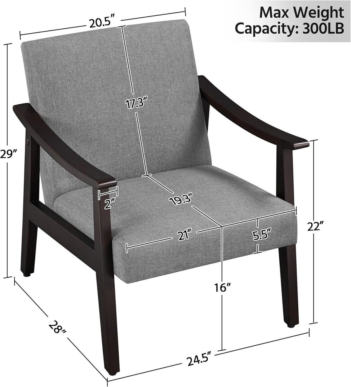 Yaheetech Accent Chair, Mid-Century Linen Fabric Armchair, Dark Gray