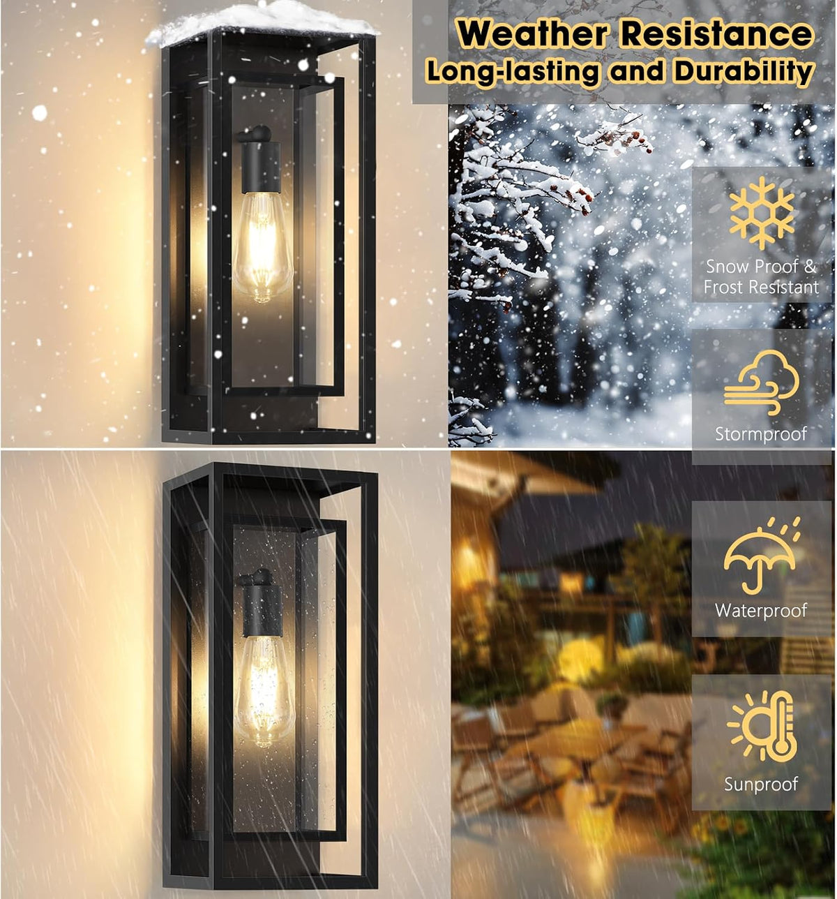 16.5'' Large Outdoor Porch Wall Lanterns, 2 Pack Matte Black Exterior Outdoor Lights with Clear Glass Shade, Modern Wterproof Light Fixtures for Front Door, Patio, Garage, LED Bulb Included
