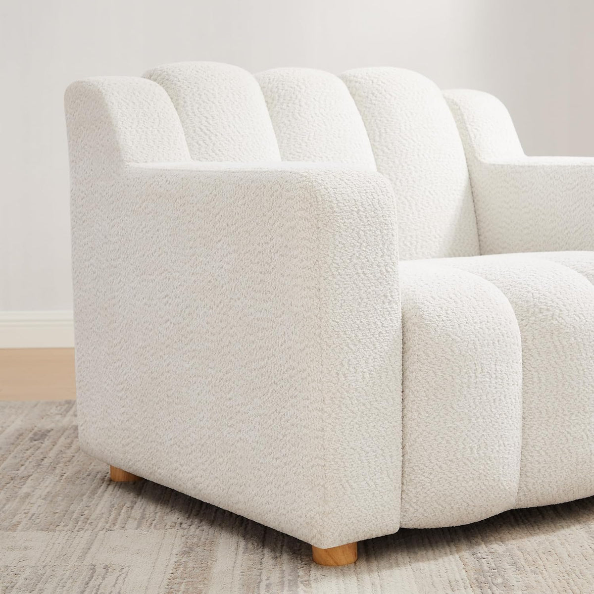 VANOMi Oversized Accent Chair for Living Room, Boucle White, Set of 2