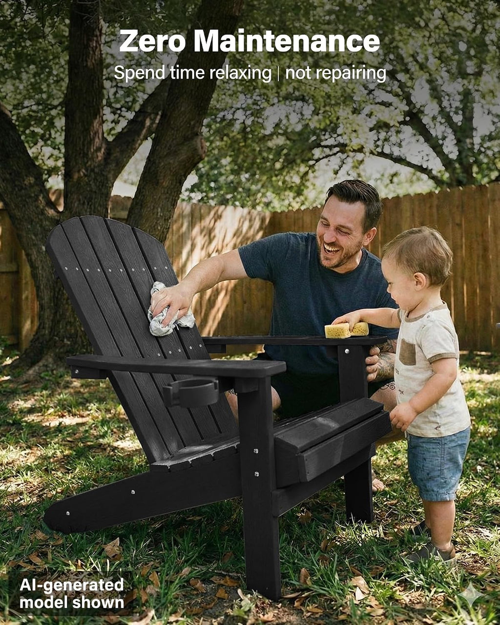 YEFU Adirondack Chairs Set of 6 with Cup Holder, Weather Resistant, Black