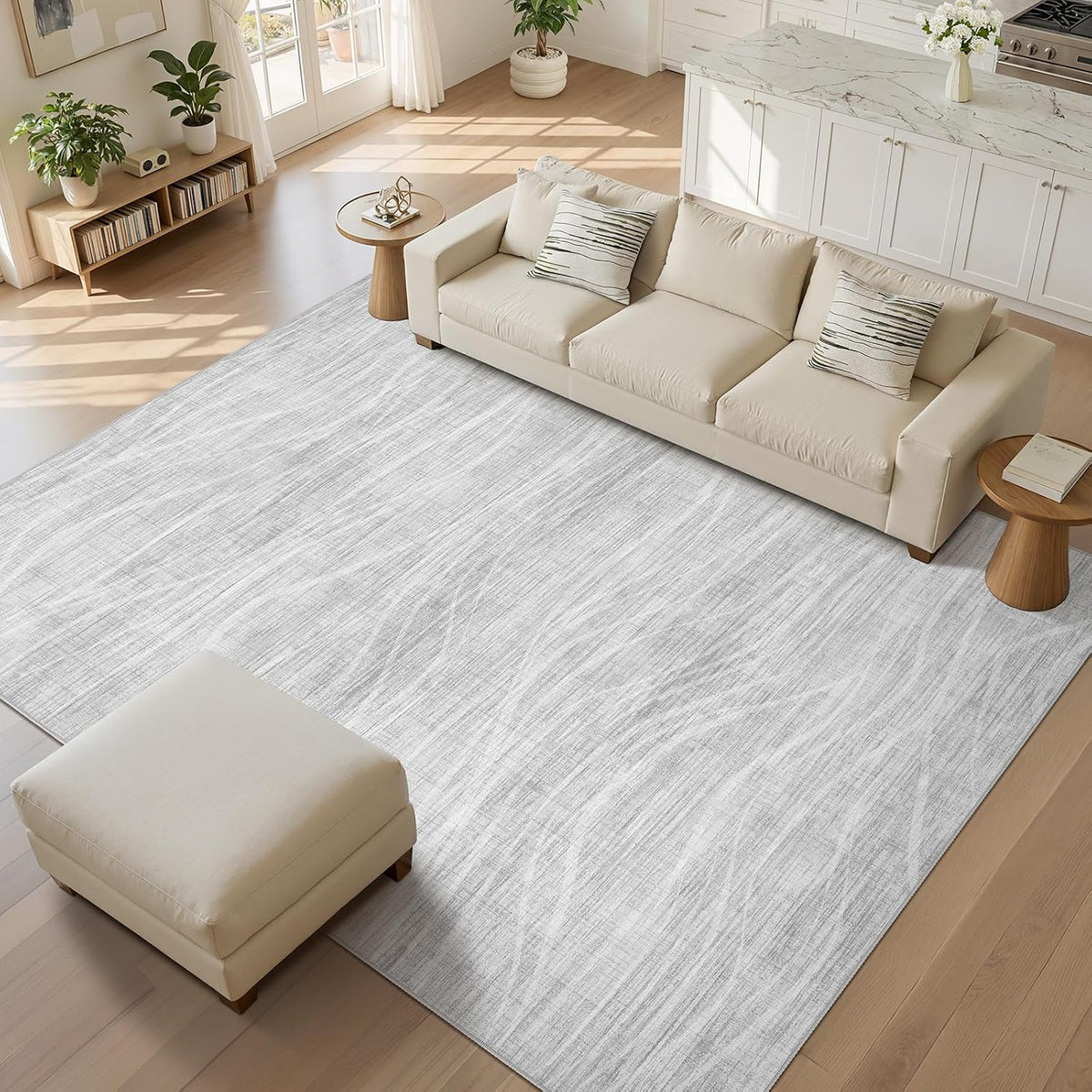 WITSHOCK 9x12 Area Rug Washable Rugs for Living Room Bedroom, Light Grey