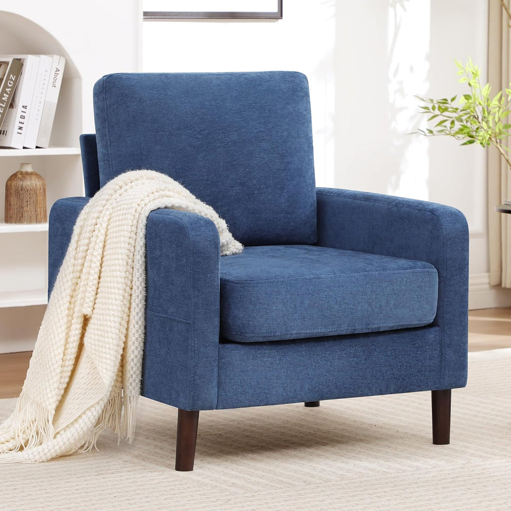 Accent Chair Set of 2, Upholstered Living Room Chairs with Wood Legs and Side...