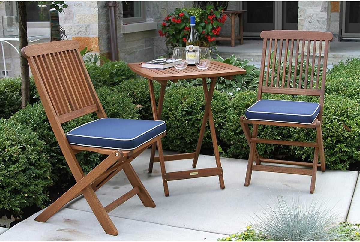 outdoor interiors eucalyptus wood 3-piece square foldable bistro shown in use