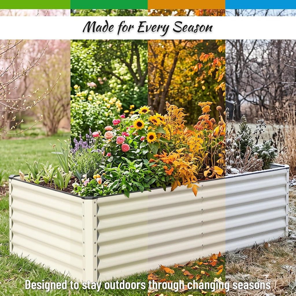 SnugNiture Galvanized Raised Garden Bed 6x3x2FT Outdoor Large Metal Planter Box Steel Kit for Planting Vegetables, Flowers, Beige White