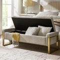 EcoHarbor Living Modern Storage Ottoman Bedroom Bench, End of Bed Bench with Gold Metal Legs, Upholstered Footrest Stool for Living, Dining Room, Entryway and Hallway(Beige 55inch)