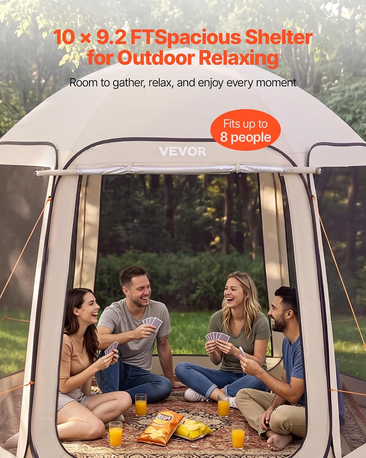Pop Up Screen House Tent VEVOR 10 x 9.2 FT Pop-Up Screen Room with Awning, Portable Screen Tent Gazebo for 4–8 Person, Instant Screen Canopy with Carry Bag for Patio Backyard Camping