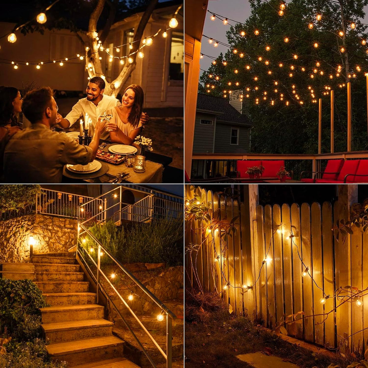 Outdoor String Lights, 50FT 52 LED Bulbs Connectable Patio Lights (2 Spare)