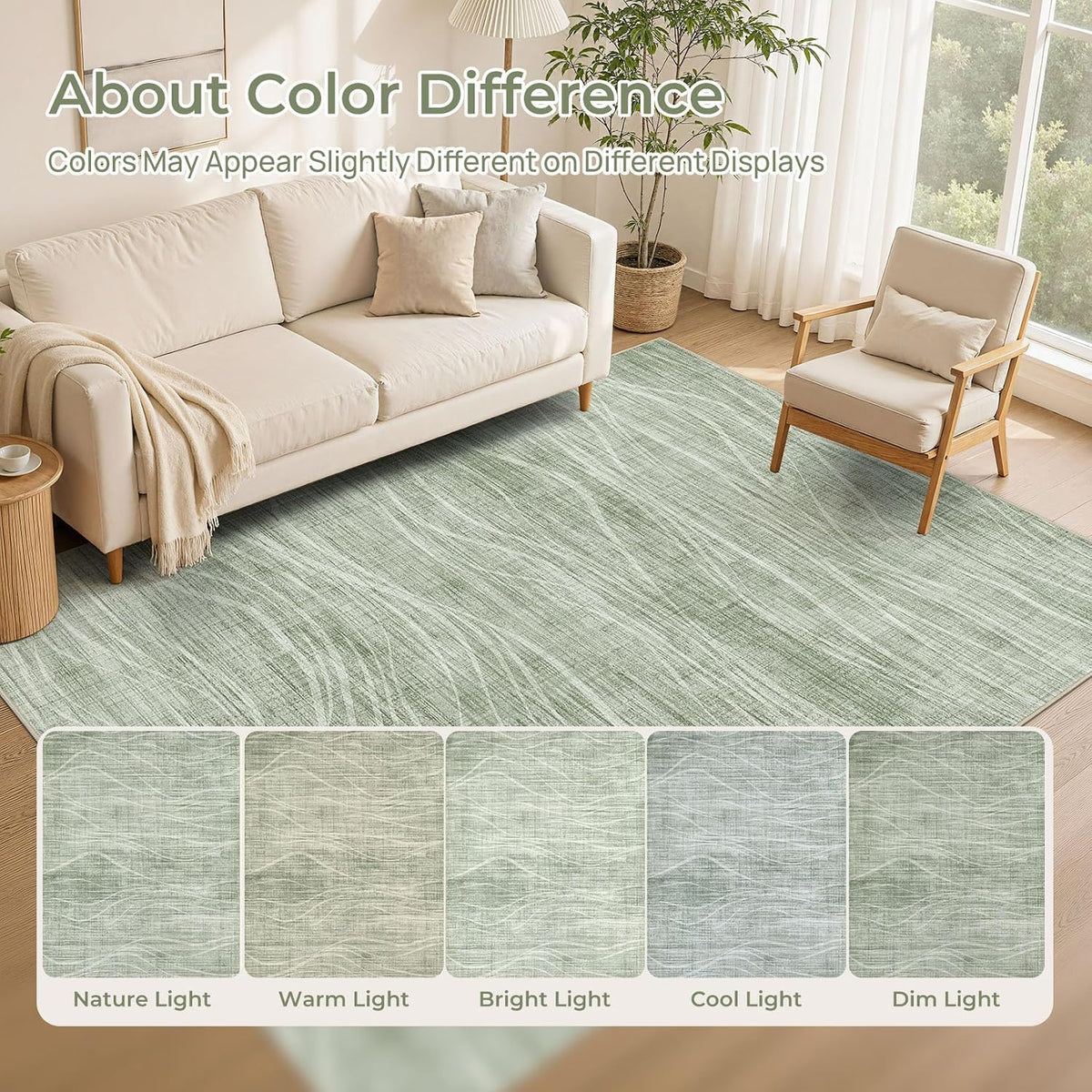 WITSHOCK 8x10 Area Rugs for Living Room: Green Rug Washable Modern Carpet