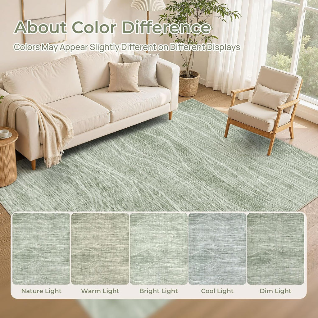 WITSHOCK 10x14 Area Rugs for Living Room, Washable Rug Large Carpet Green