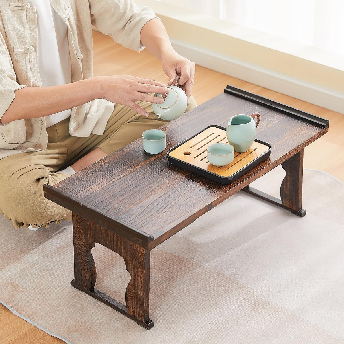 Foldable Japanese Small Floor Table, Wood Altar Meditation Table