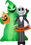 Gemmy Jack Skellington Halloween Inflatable Scene, 6.5 Ft Tall Lighted Nightmare Before Christmas Yard Decoration with Oogie Boogie, Outdoor Decor with Stakes and Tethers