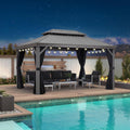 PURPLE LEAF Outdoor Gazebo 10' x 14' w/Lights & 4.7" Thick Post for Patio