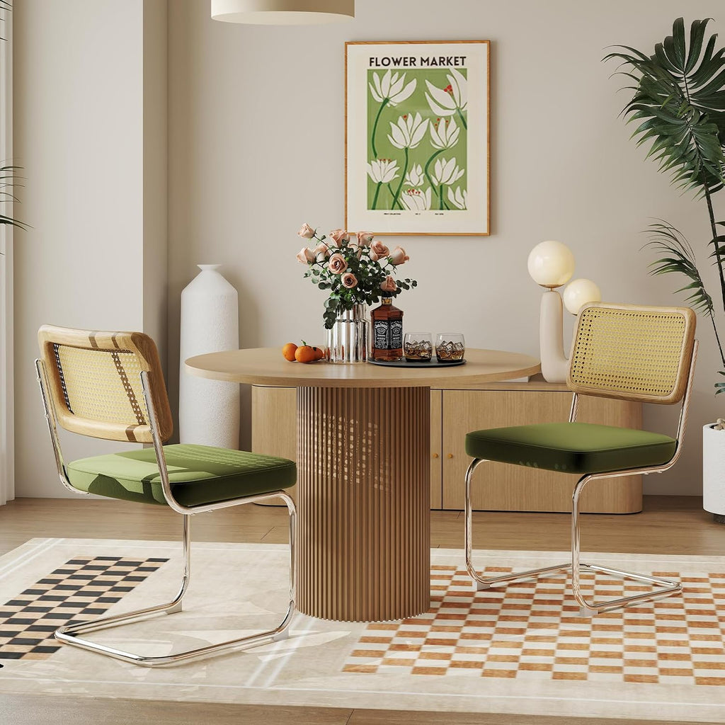 Rattan Dining Chairs Set of 2,Velvet Cesca Chair Kitchen Chair,Olive Green