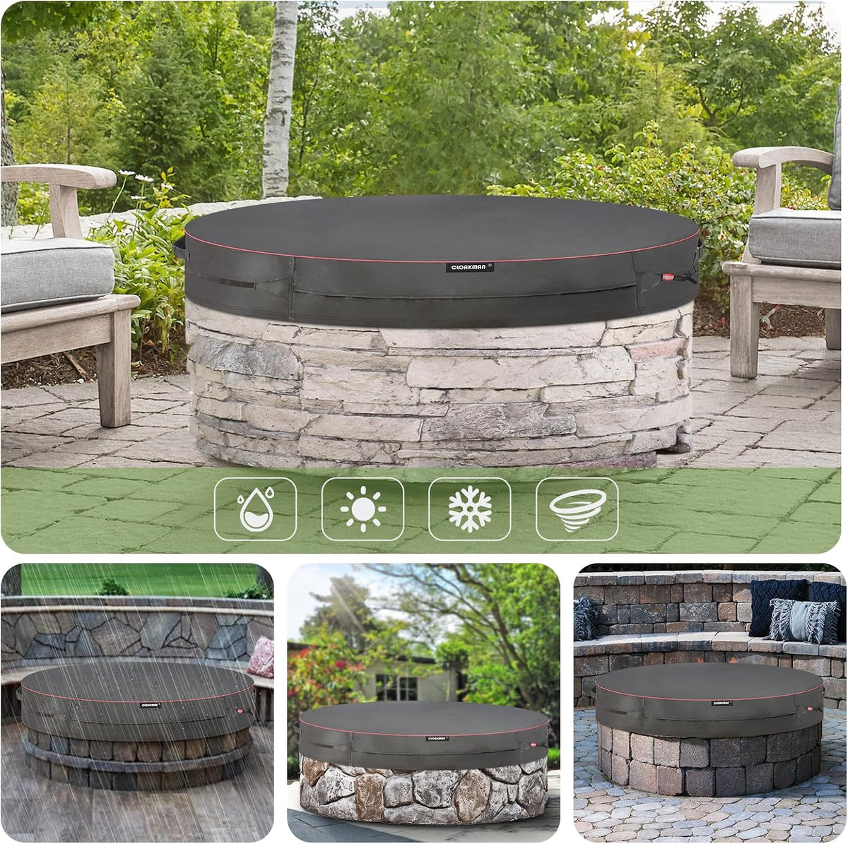 Premium Heavy-Duty Round 52-57 Inch for In Ground Fire Pit Cover